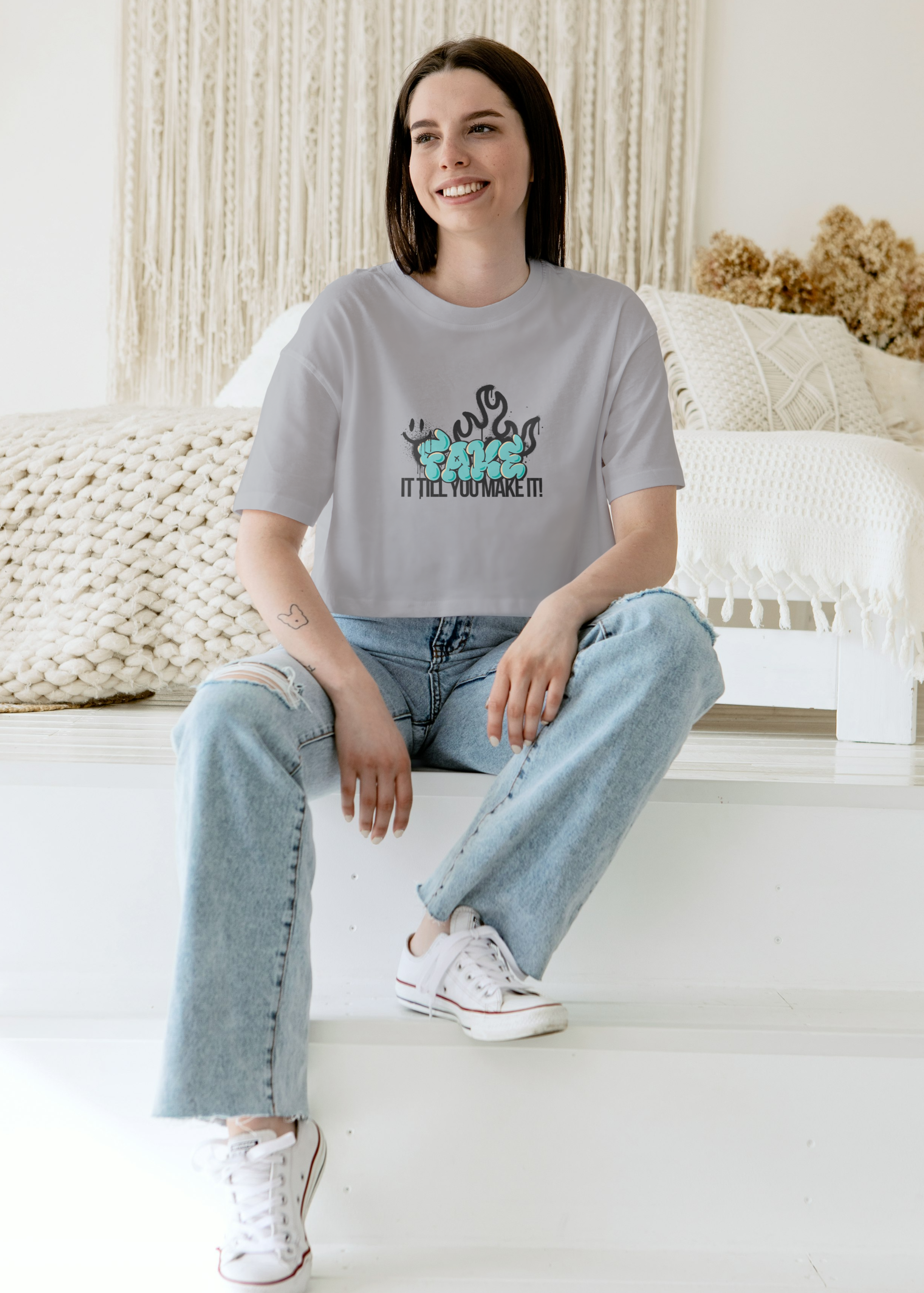 FAKE IT TILL YOU MAKE IT WOMEN CROP TOP