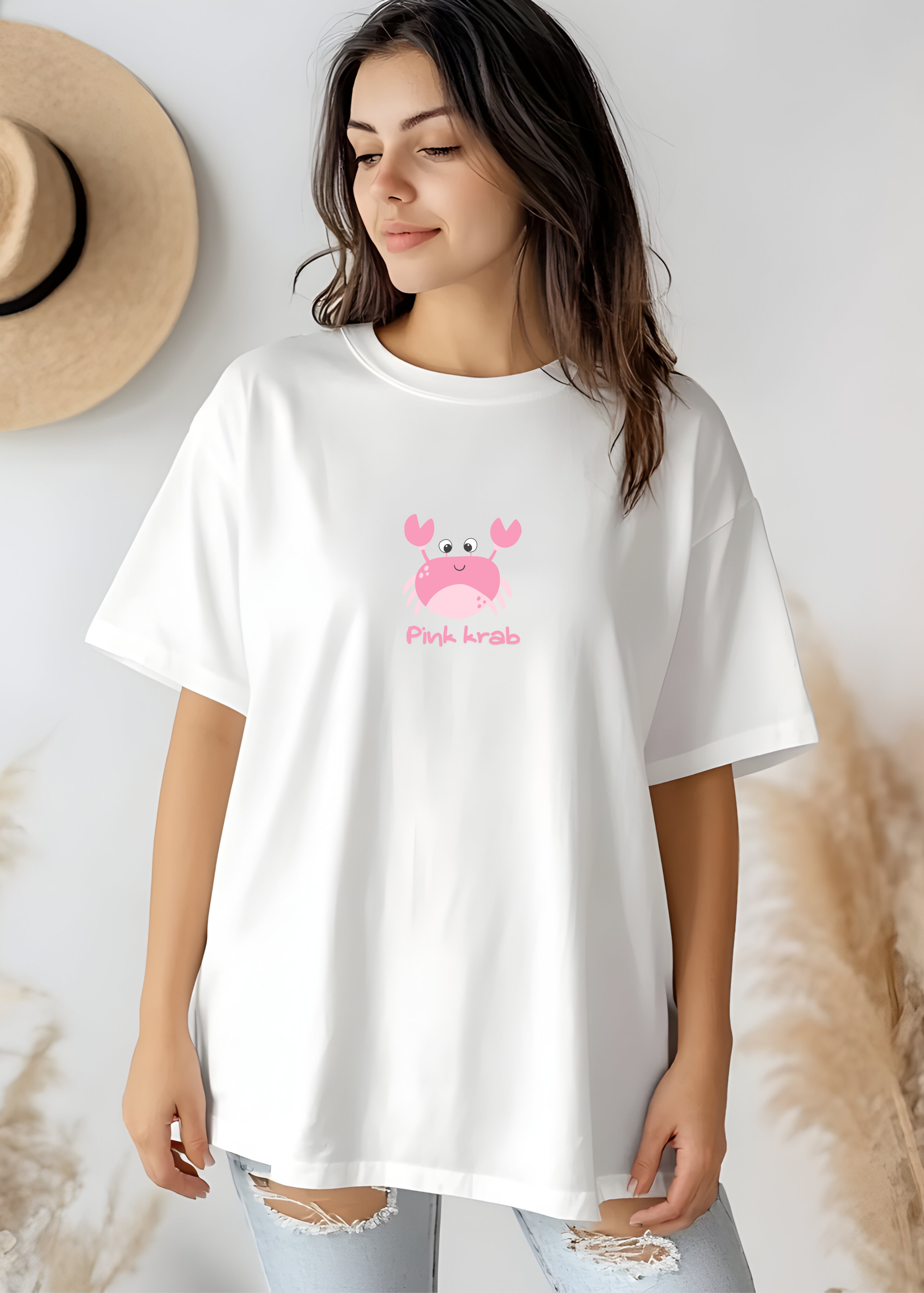 PINK KRAB LOGO OVERSIZED UNISEX T-SHIRT